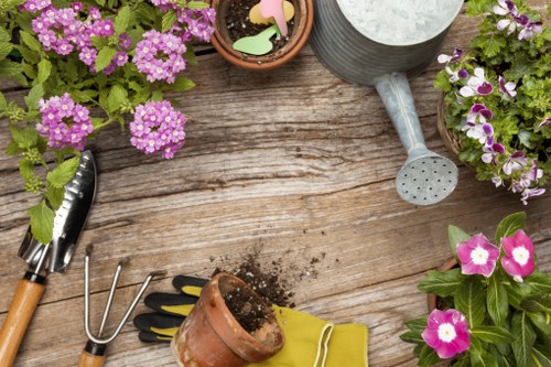 Landscaping Southgate outdoor design concept with plants and structure